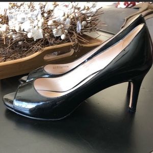 Cole Haan Black Patent Leather Peep Toe Heels